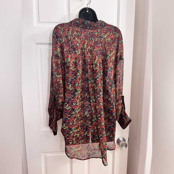 Free People Sheer button down floral shirt sz L - Picture 5 of 12